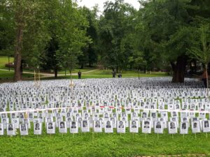 Pictures of the 3,176 murdered citizens of Prijedor have been placed in the Great Park in Sarajevo Velikipark 300x225